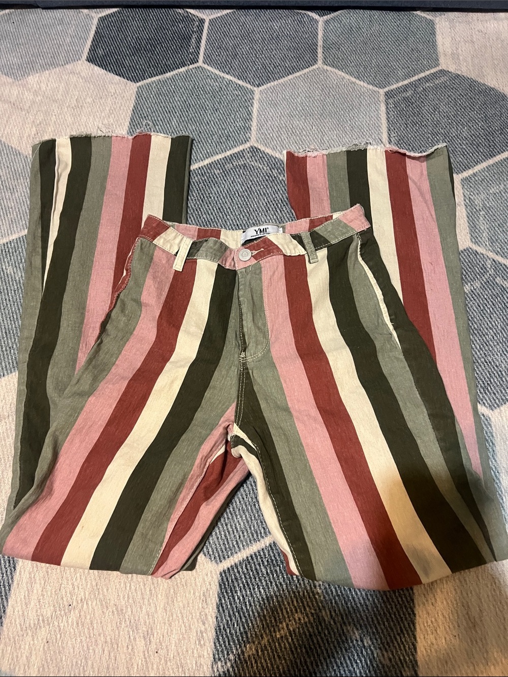 YMI Striped Flared Boot Cut Frayed Edge